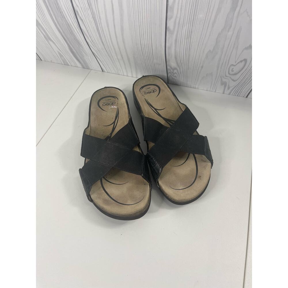 Abeo Slide Dtyke  Black Leather Neutral Tan Comfort Sandals Women’s Sz 11
